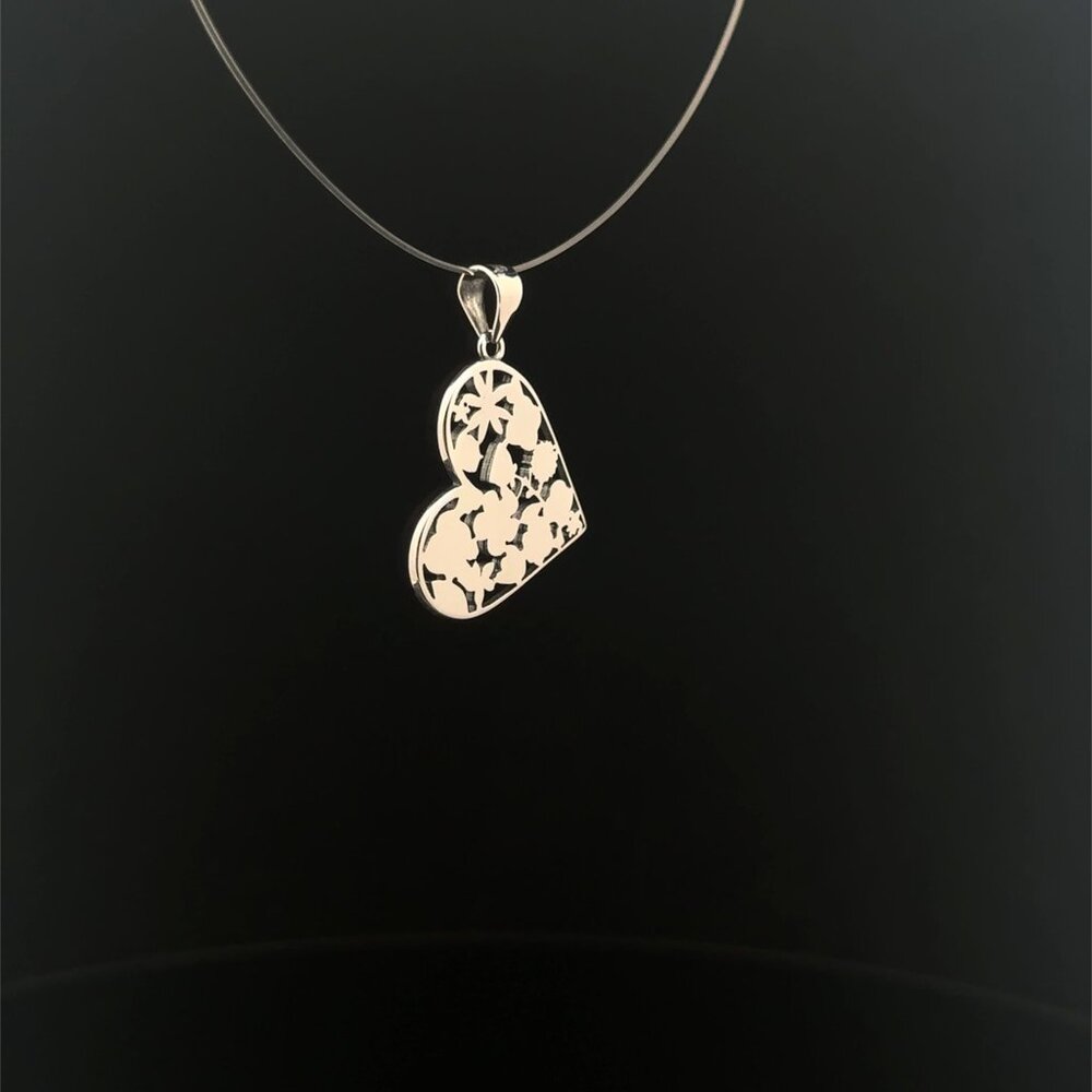 925 Sterling Silver Pendant Heart Flower - Picture 3 of 7
